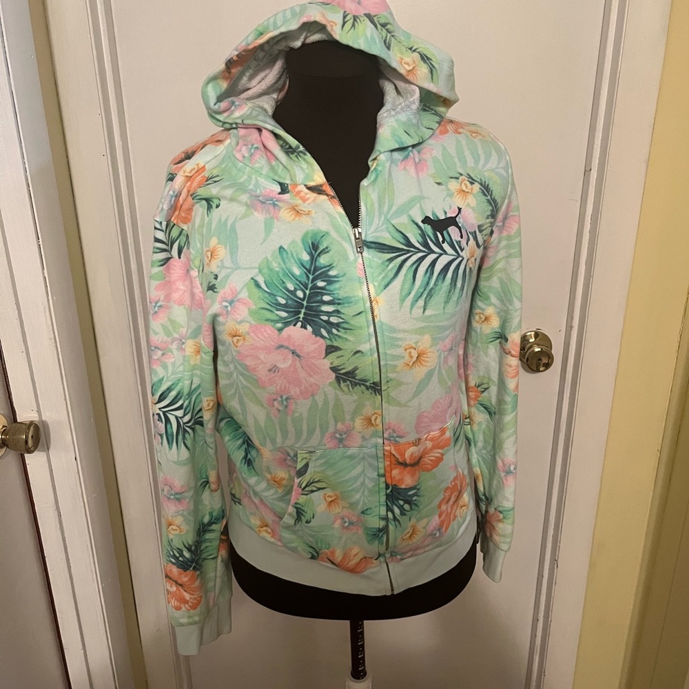 Large VS pink zip up hooded sweatshirt